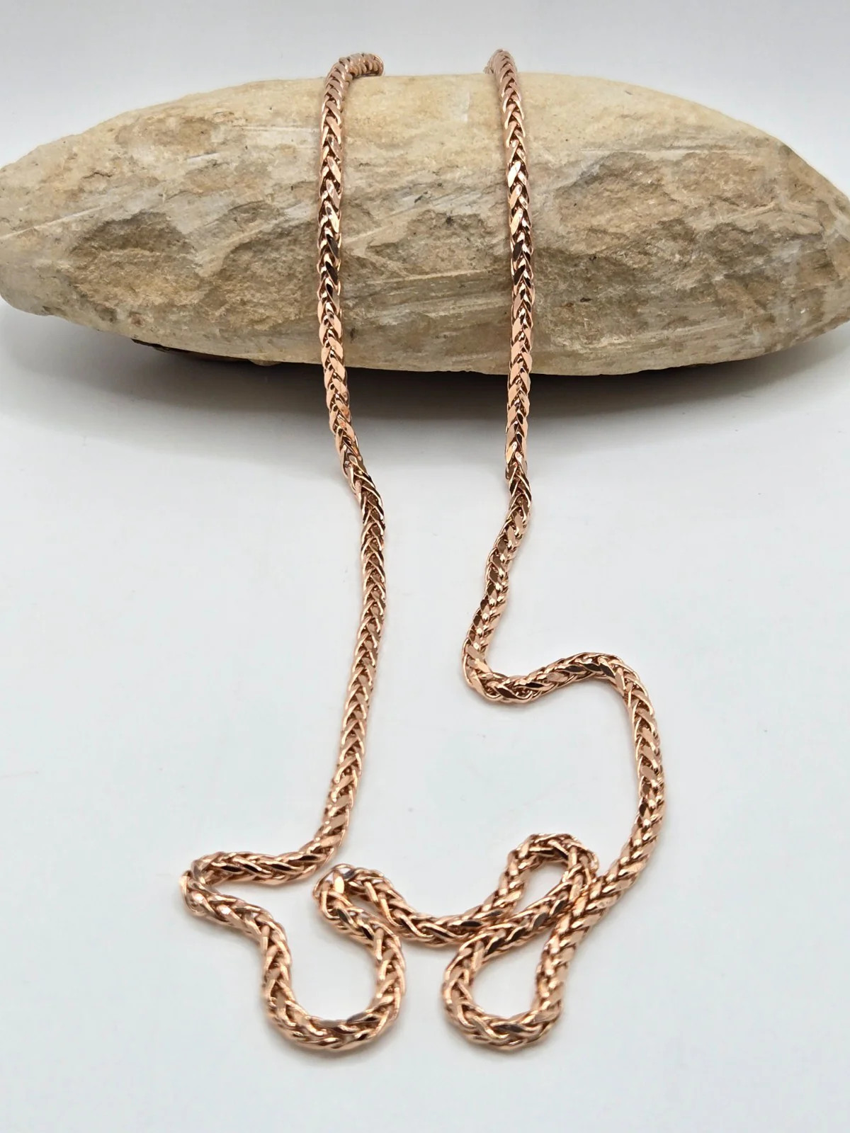 10K Rose Gold Franco Wheat Chain 24 inch x 3.2mm x 2.9 mm Lobster Clasp