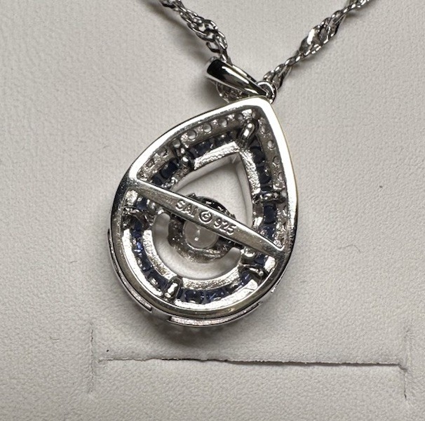 New lab-created Blue and White Sapphire Pendant Dancing Stone Sterling Silver