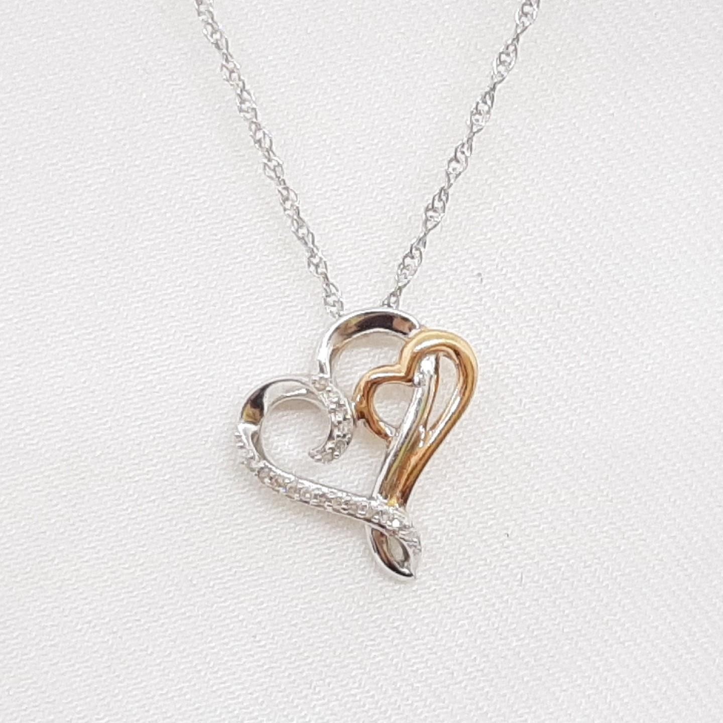 Genuine .20ctw H-SI Diamond 14K Rose Gold 925 Sterling Heart Necklace 3g