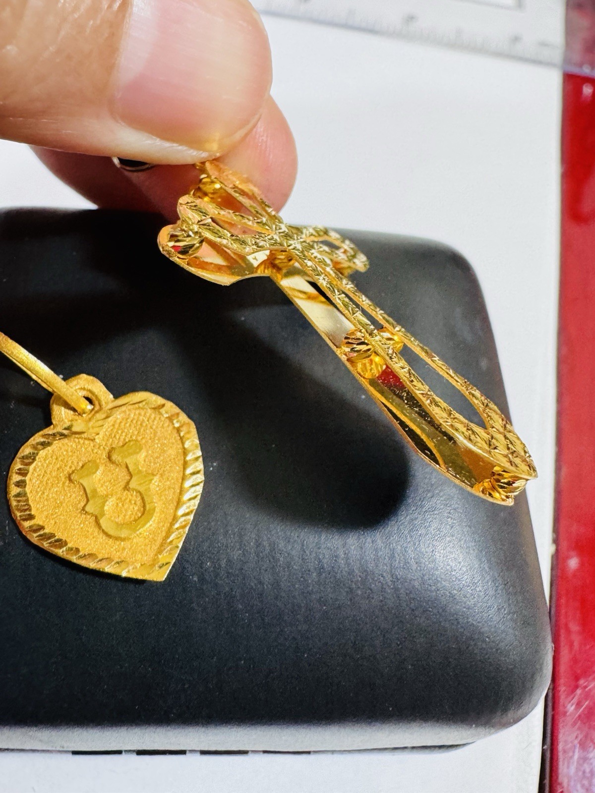 22K 916 Fine Real Gold Two Set U Heart & Cross Pendant 4.5g