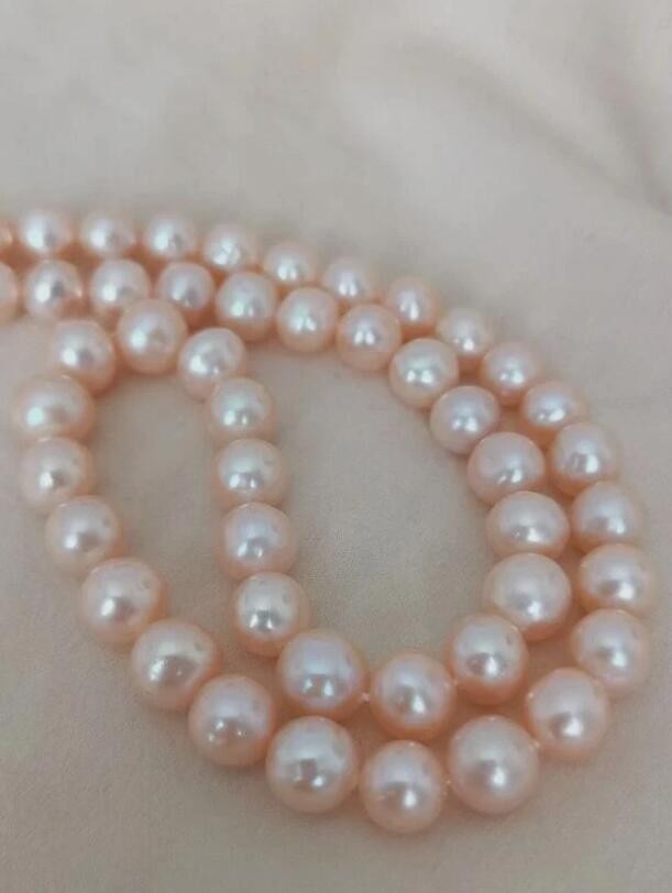 Authentic photo 18 inch AAAA Japan Akoya 7-8mm pink pearl necklace 14K