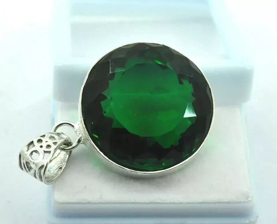 94 Ct Green Topaz Round Cut 925 Sterling Silver Gemstone Pendant Jewelry