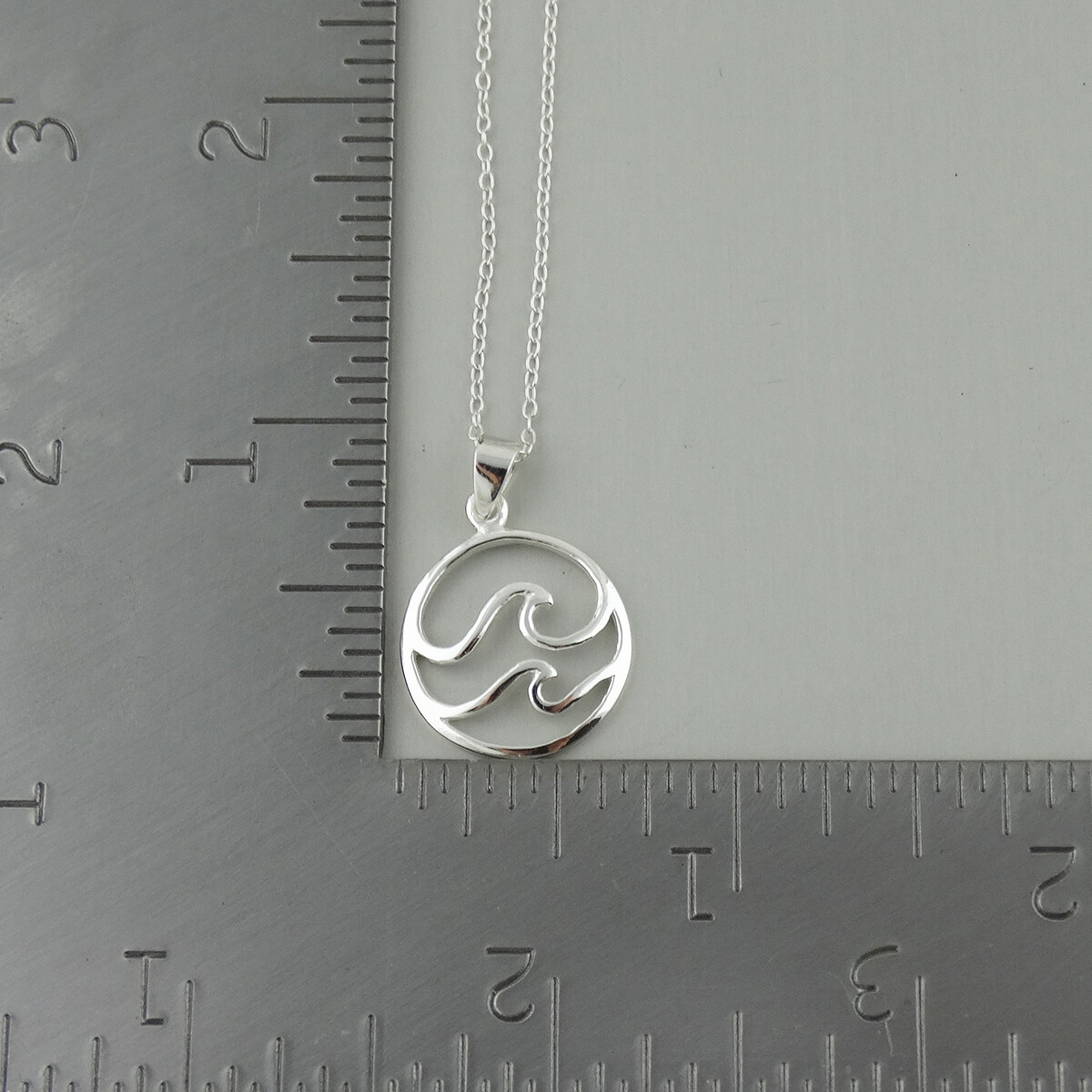 Two Ocean Waves in Circle Pendant Necklace 925 Sterling Silver Beach Gift Sea