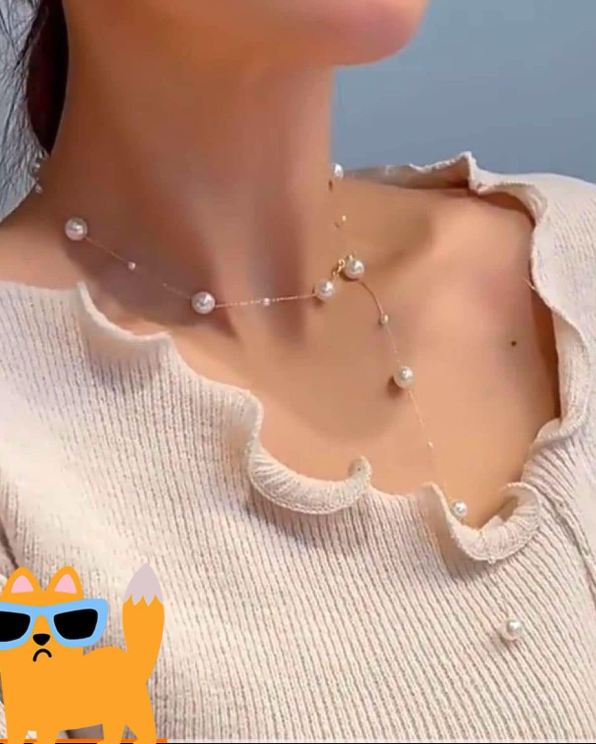 S925 Sterling 18k Gold Plated Chain Pearl Bead Necklace Adjustable K-pop Women