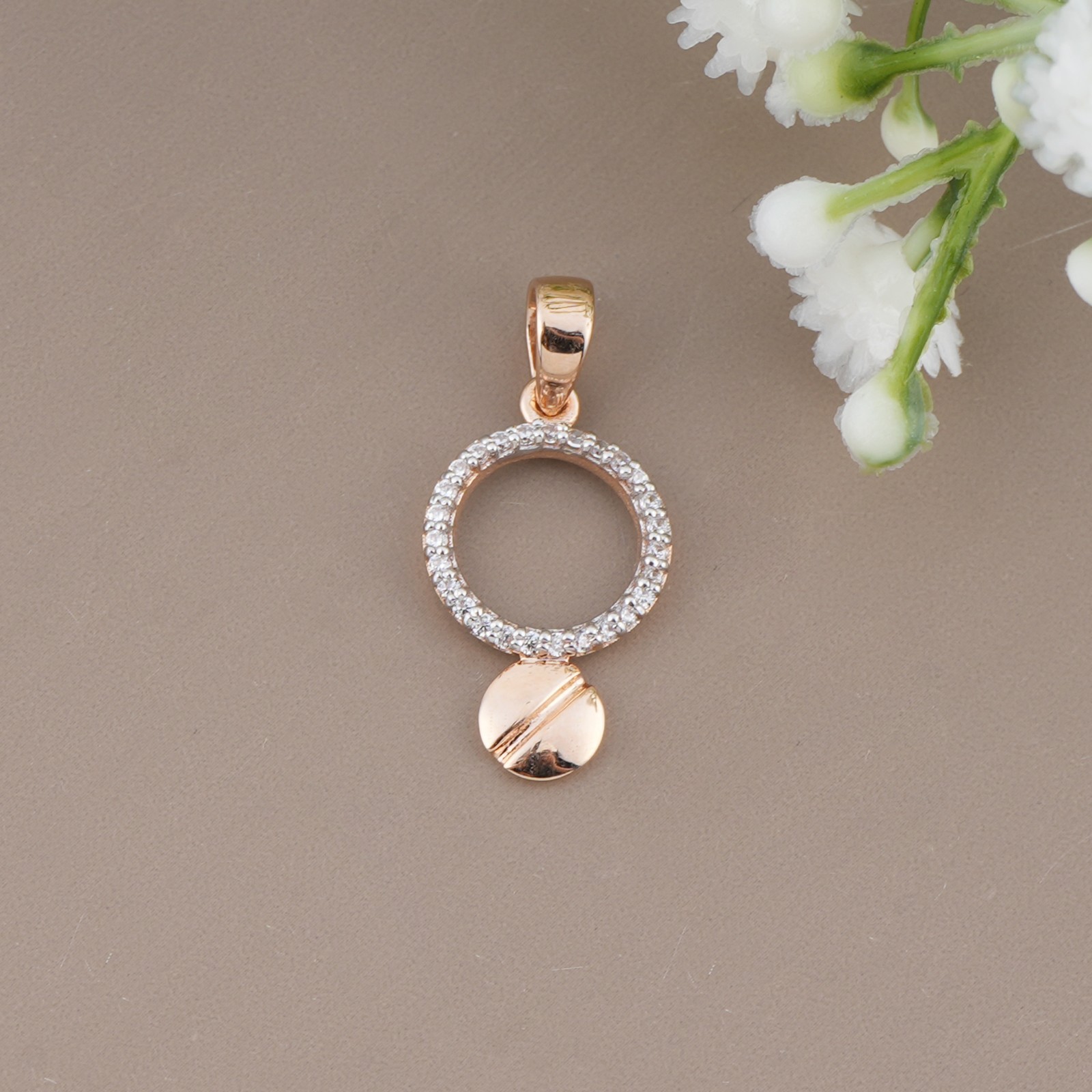 925 Sterling Silver Rose Gold Circle Pendant CZ Diamond Jewelry Anniversary Gift