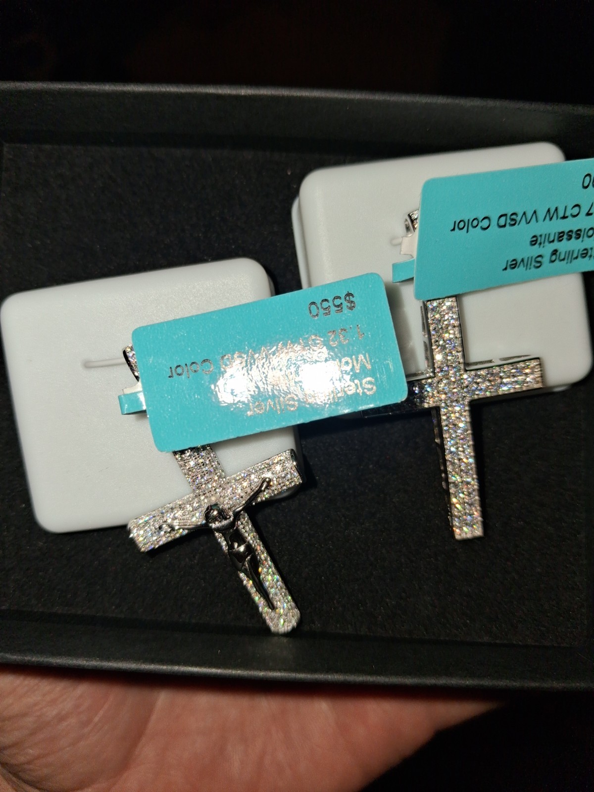 2 Beautiful Cross Pendants. 925 Silver. Marked 925.