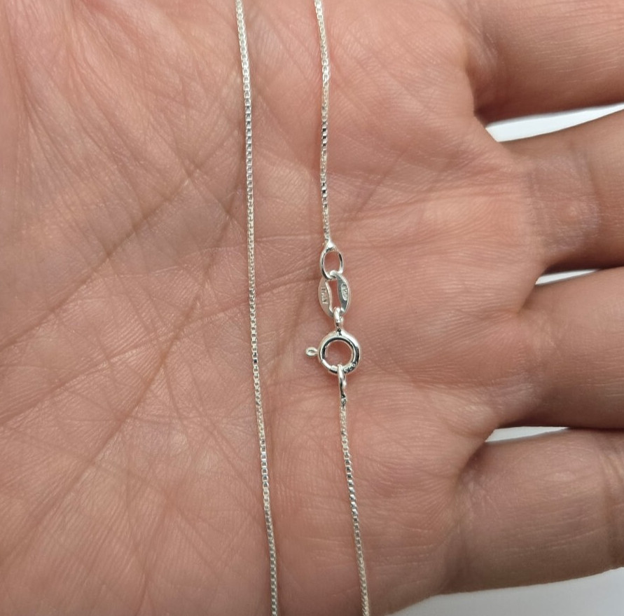925 Sterling Silver Very Fine Thin Box Chain Necklace Women 0.7mm 16″ to 18″