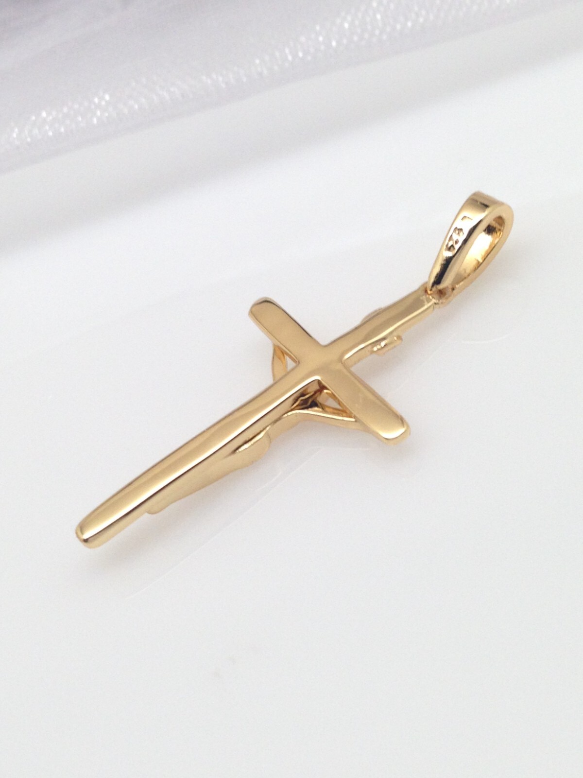 Mens Womens Small Jesus Crucifix Cross Pendant 925 Sterling Silver 24/32mm Gold