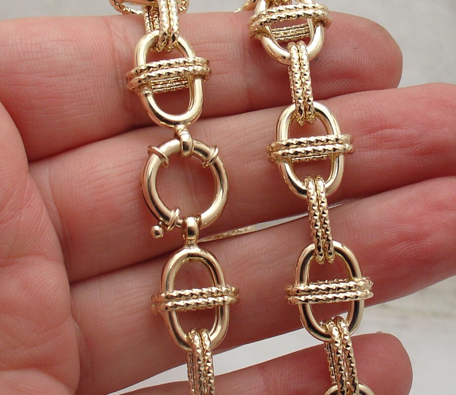 Diamond Cut CrissCross Oval Link Chain Necklace 14K Yellow Gold Plated Silver
