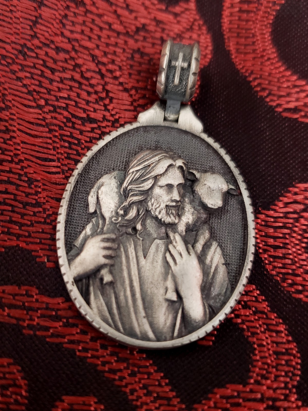 Artists Detailed Jesus Christ With Lamb Religious Pendant Sterling Silver