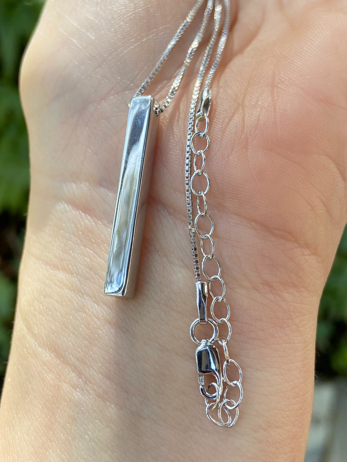 925 Sterling Silver Drop Down Bar Necklace 3D Vertical Rhodium 18″ Adjustable