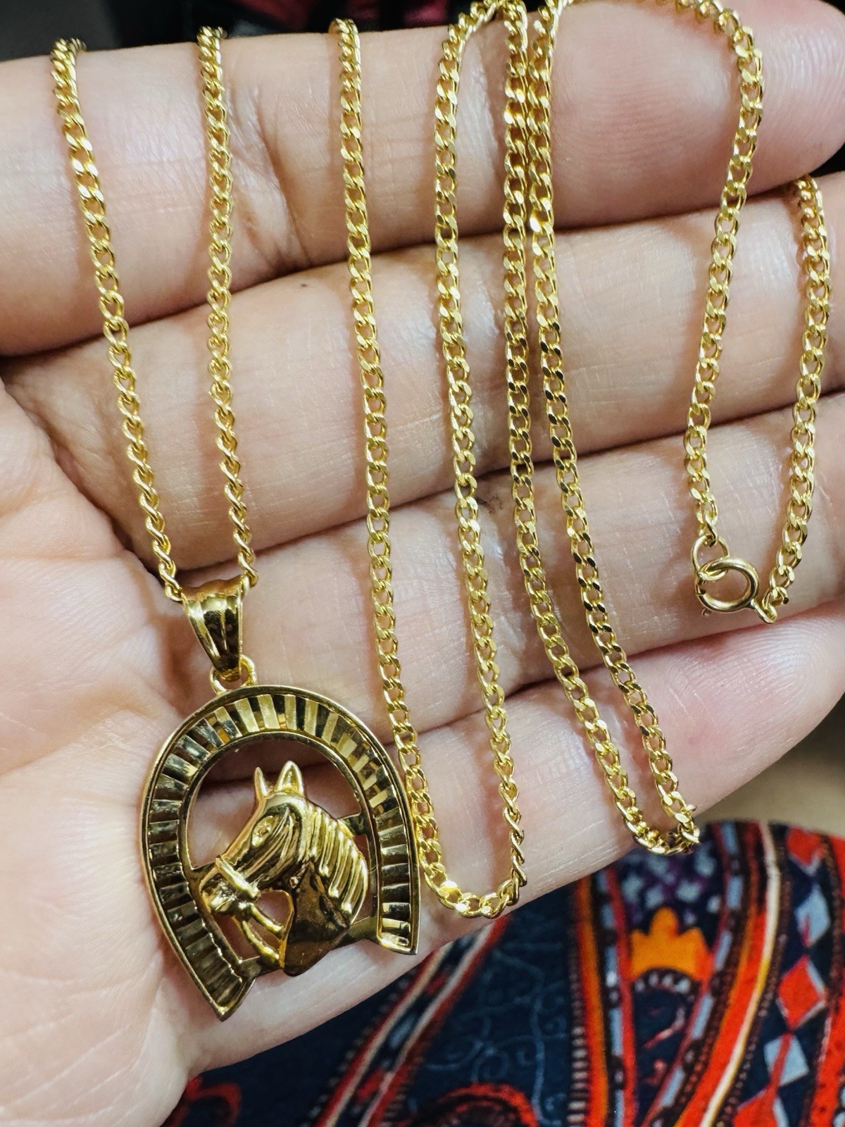 Rare 18K 750 Fine Genuine Gold Horseshoe Set Necklace 24”/23.5” Long 9.83g 2.2mm