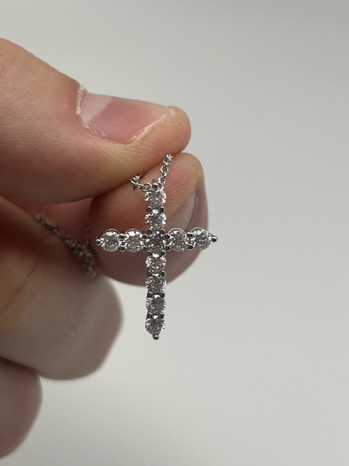 Brand New VVS1 Moissanite Cross Necklace 925 Silver 0.625 ct Passes Diamnd Test