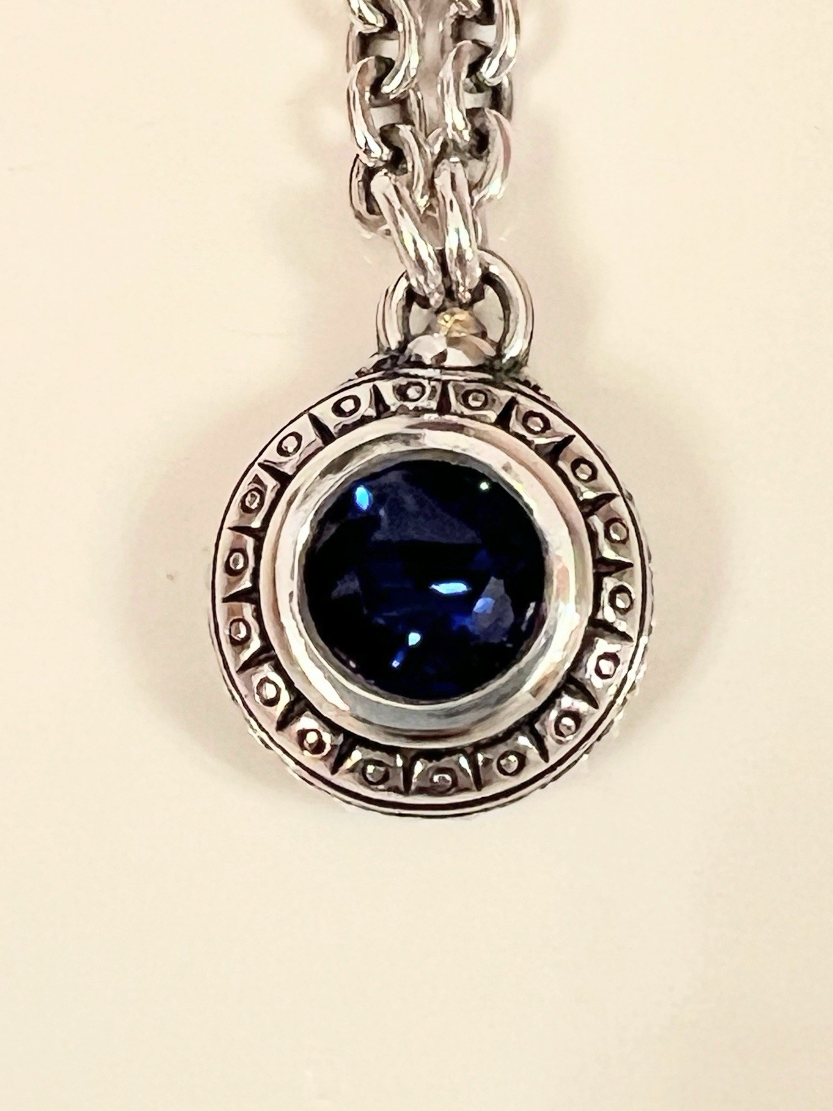 David & Ronnie Necklace, Blue Stone, Sterling 925/14K, CHAIN 24” EXCELLENT CON