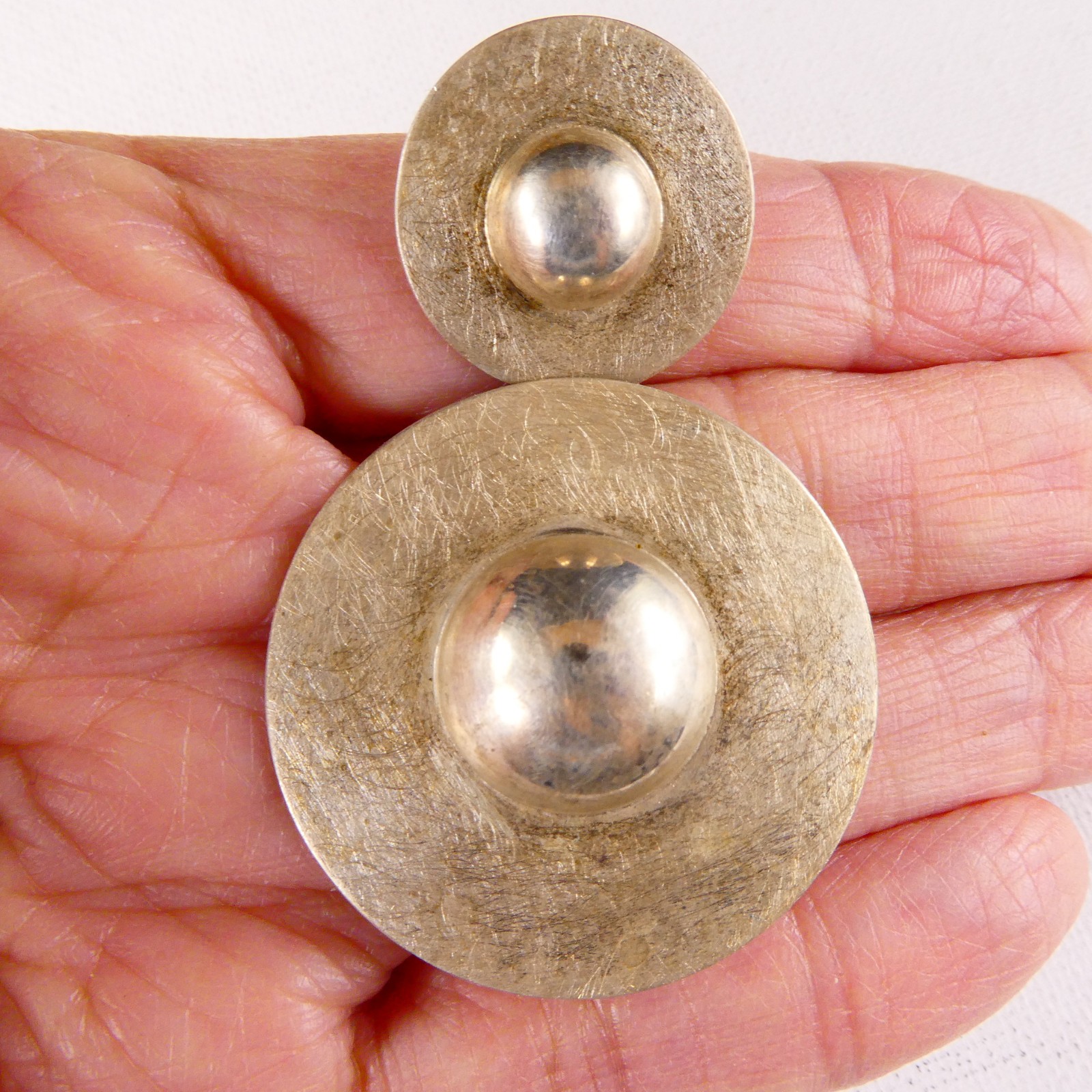 Vintage Modernist Sterling Silver Pendant 925 Round 2.25″ MOD Retro