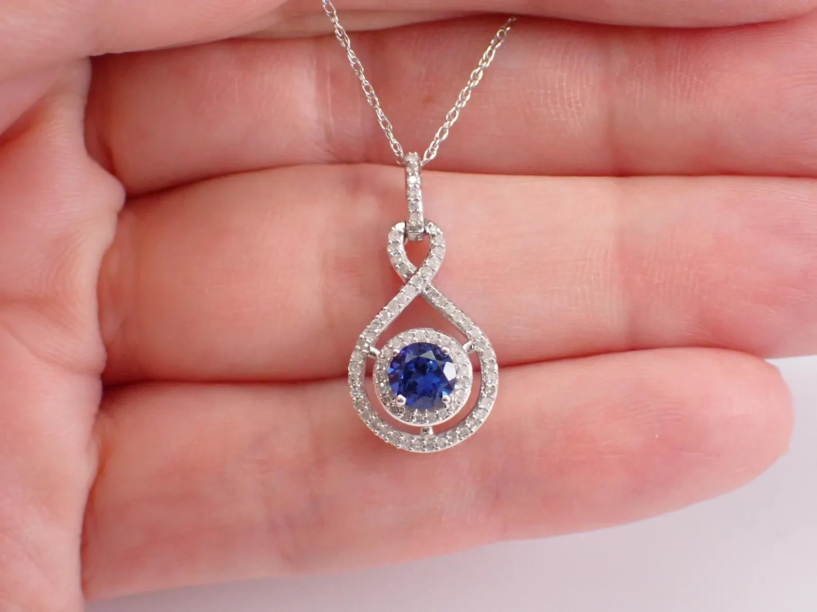 3 Ct Lab Created Sapphire Infinity Halo Pendant Necklace 14K White Gold Plated