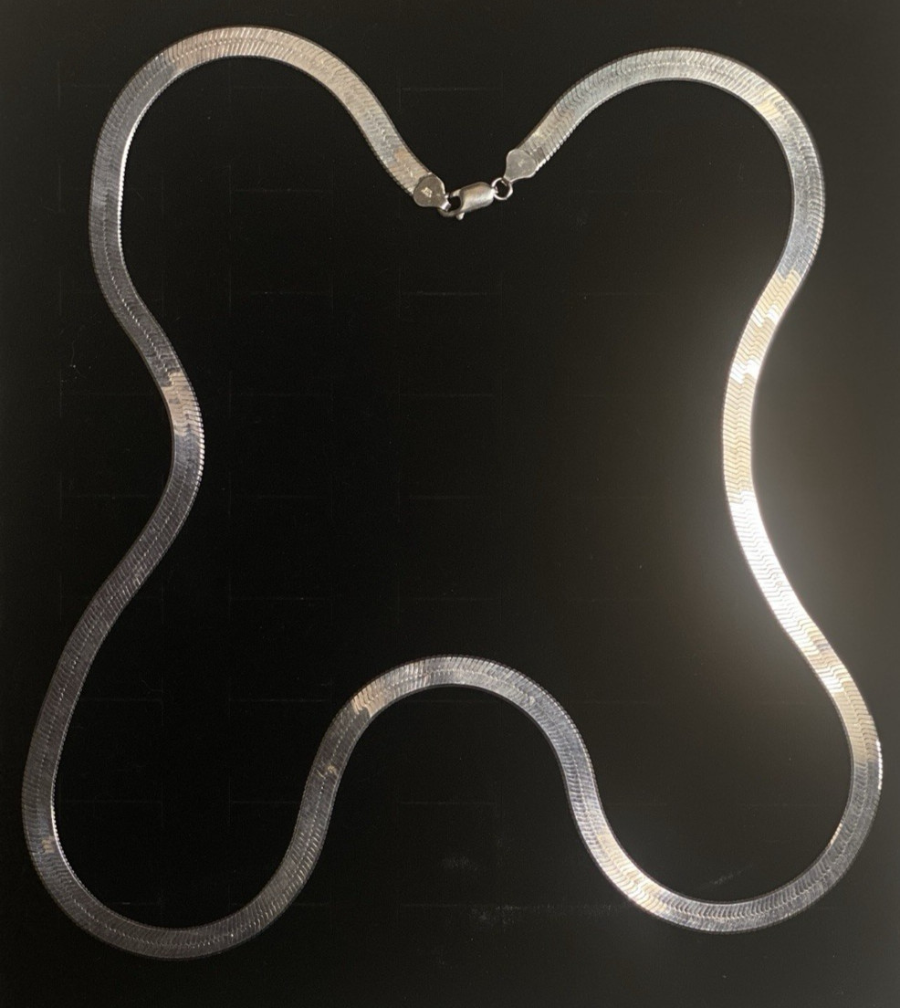 Vintage DNT Italian Fine 925 Silver 7mm x 30″ Herringbone Necklace ~ 36.73 Grams