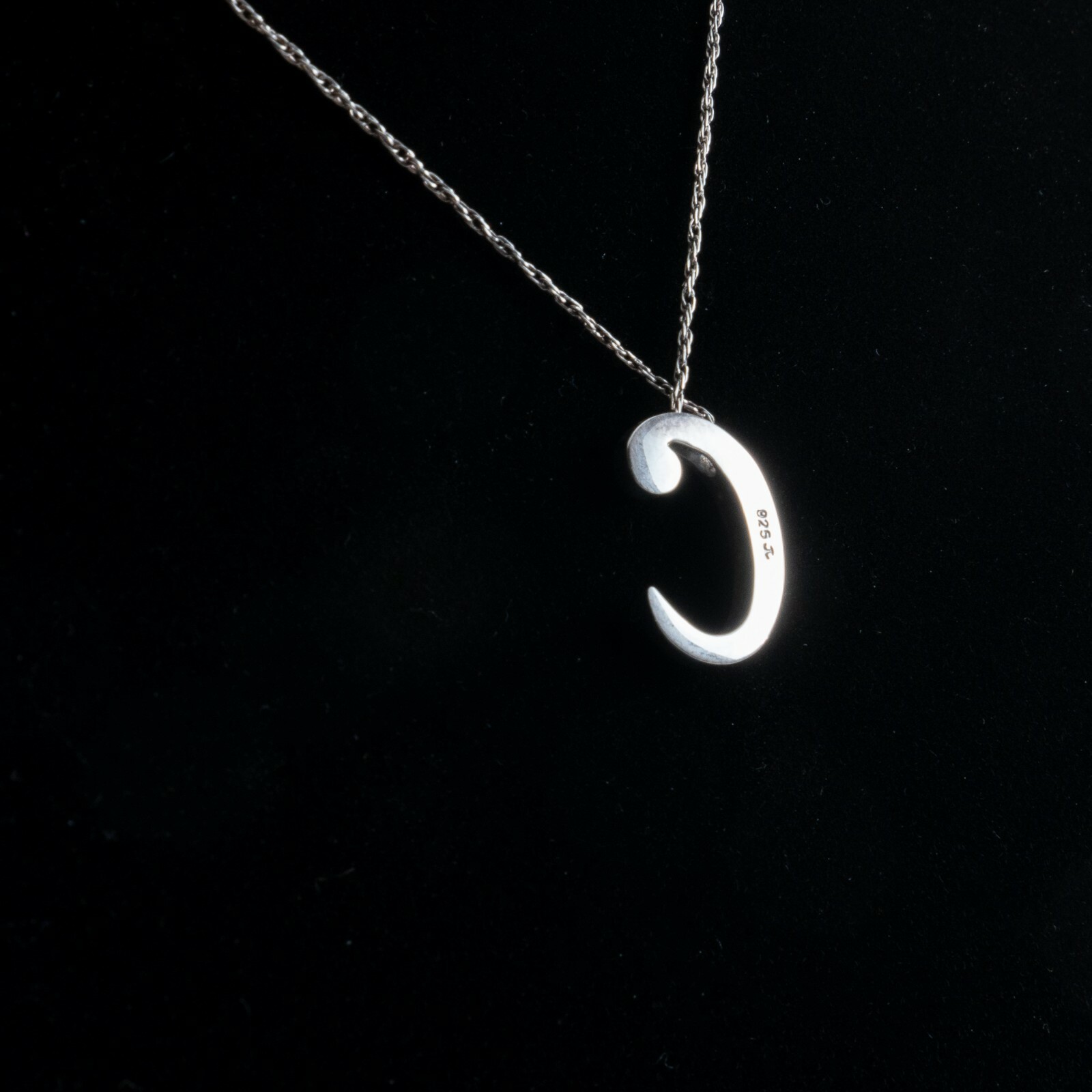 Very Fine Light Silver Necklace ‘C’ Charm 16 – 18″ Chain
