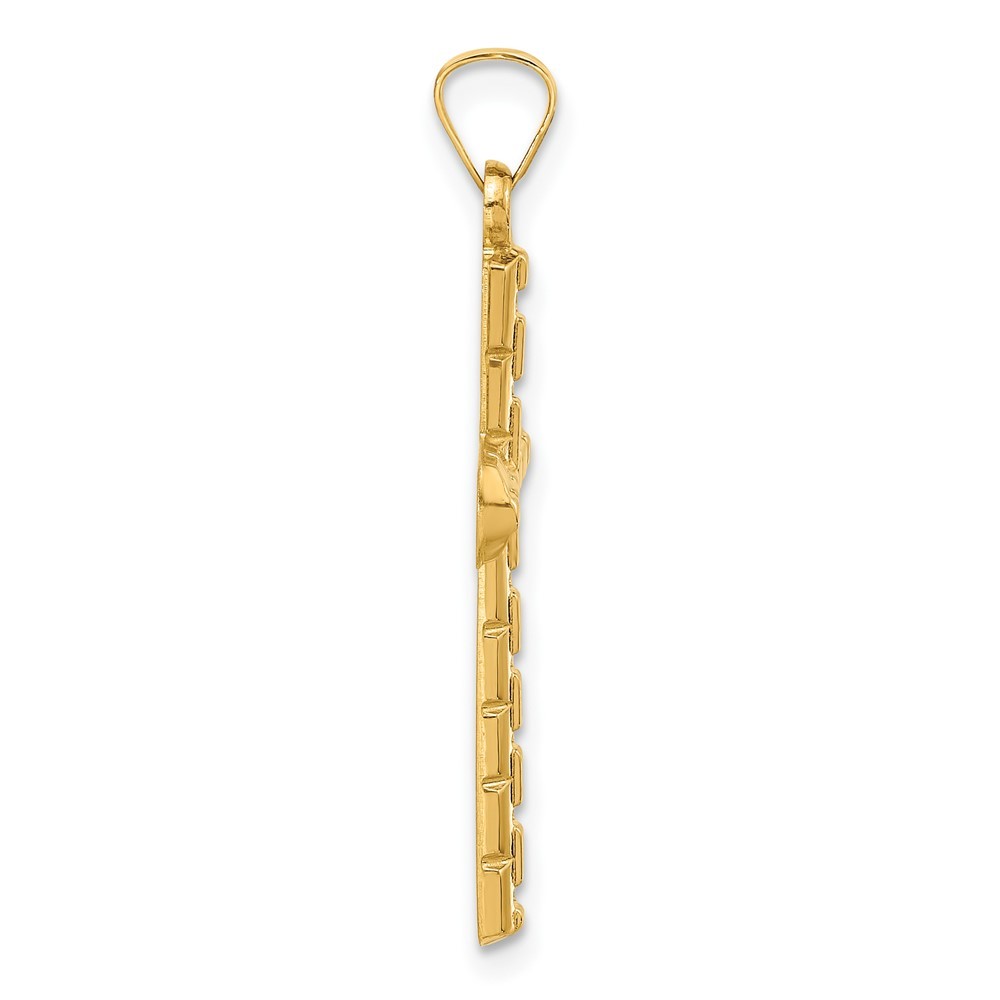 14k Yellow Gold Polished and Textured Hollow Latin Cross Charm Pendant 0.76gm