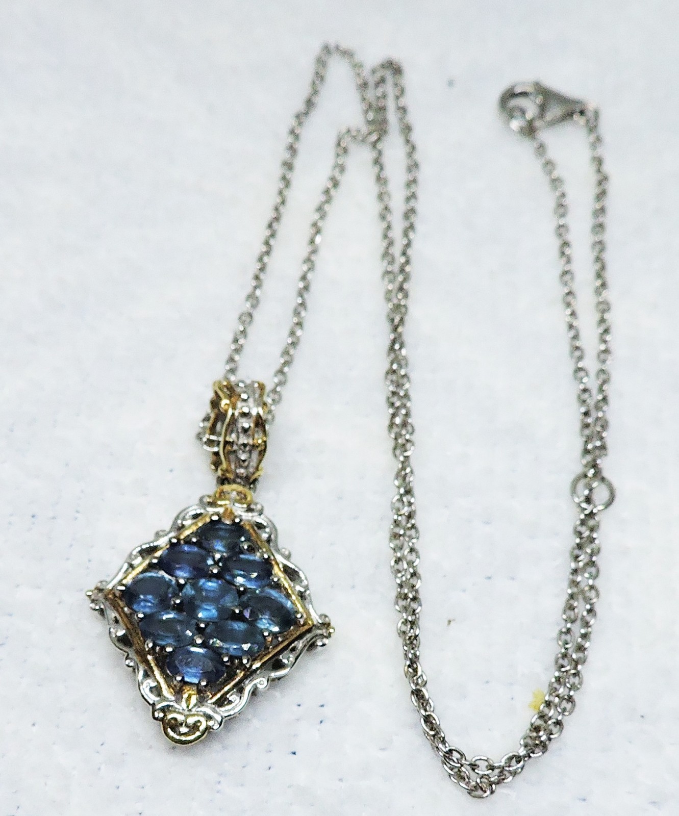 Sapphire Cluster Necklace by Heng Ngai 925 Sterling 2.25 ct 20′ Chain