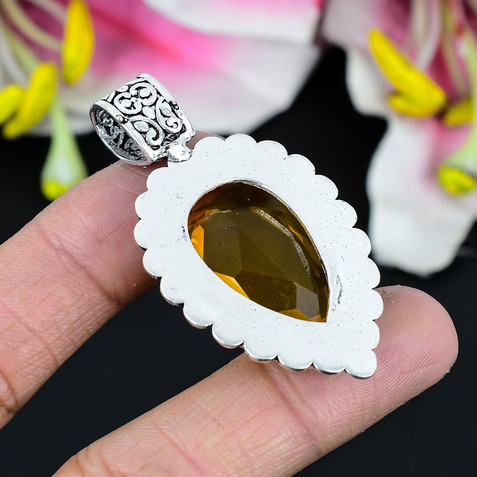 925 Sterling Silver Citrine Gemstone Handmade Jewelry Pendant Gift For Birthday