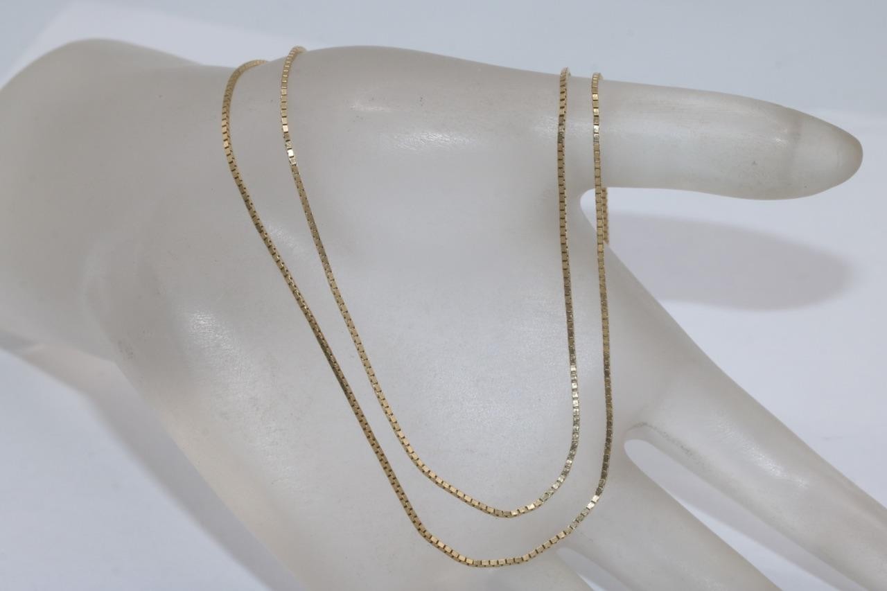 Fine 14K Yellow Gold 1MM Box Chain Necklace 19″ Long