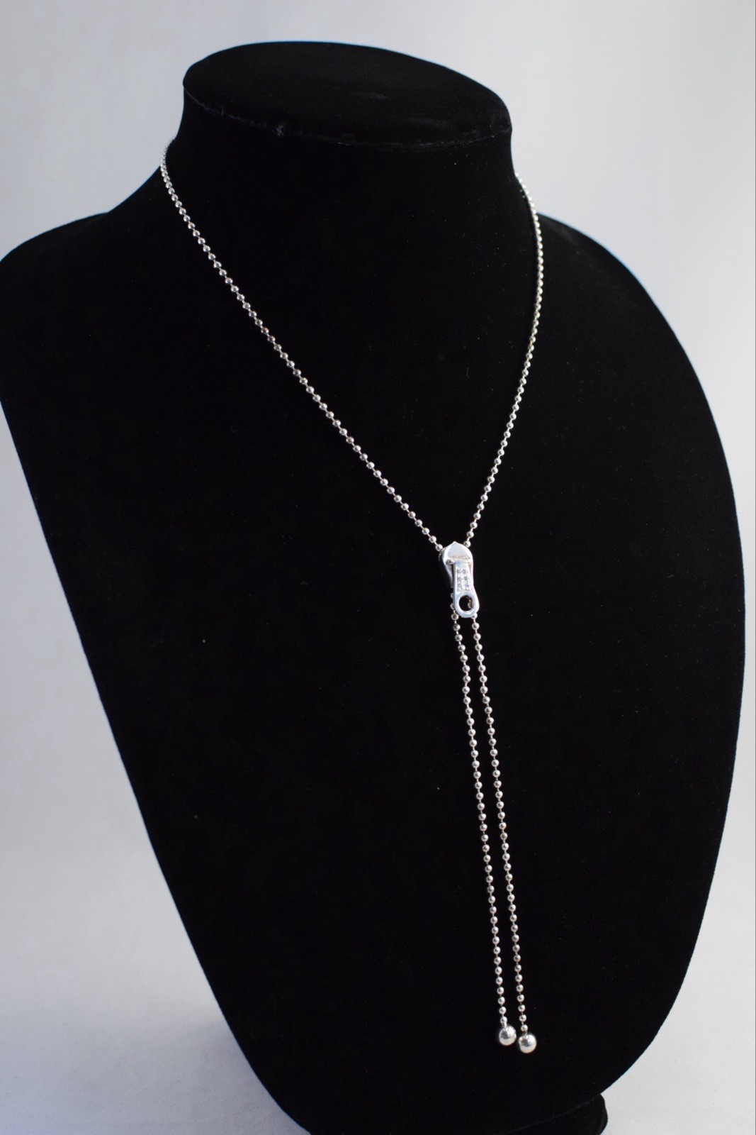 VTG PRex 925 Sterling Silver Ball Chain Italy Designer Zipper Lariat Necklace