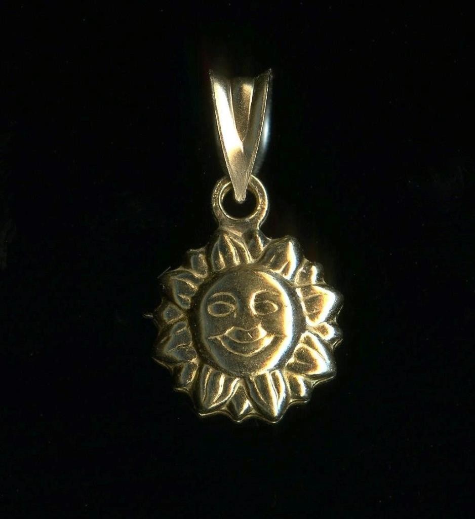 New 10K 16mm Fine Solid Yellow Gold Sun Smile Face Pendant Charm yc