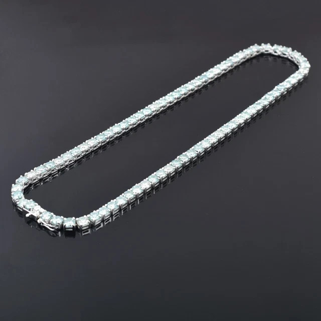 49 Ct 5mm Diamond Ice Blue Diamond Necklace, 20 Inches 14k White Gold Plated