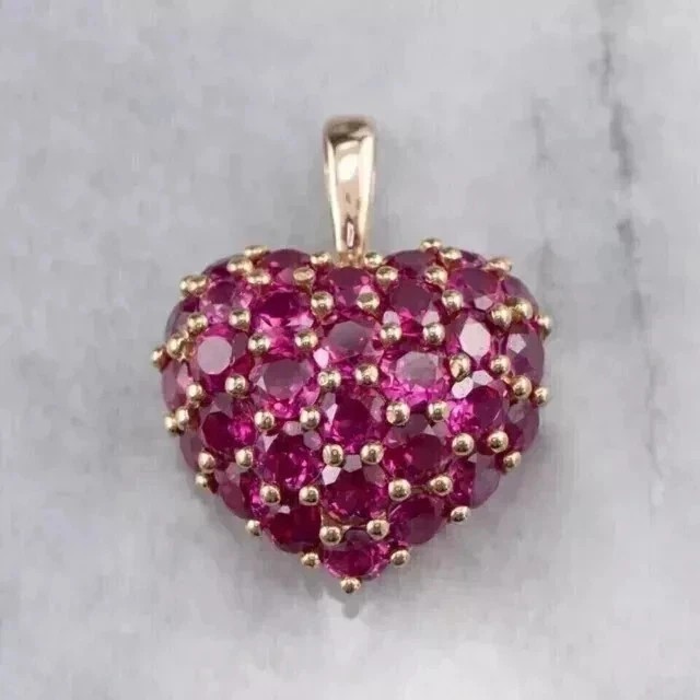 1.90Ct Heart Cut Created Red Ruby Cluster Pendant 14k Rose Gold Plated 18″ Chain