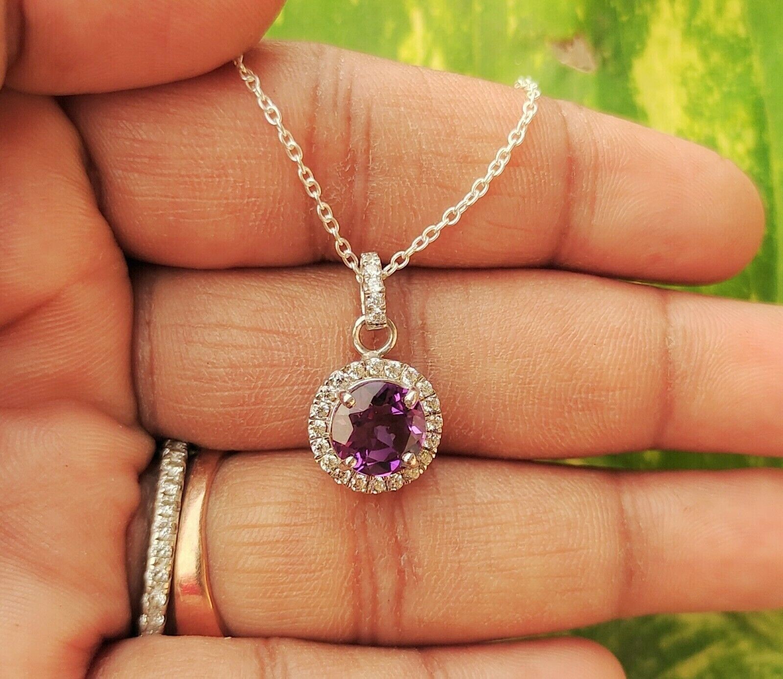 2Ct Round Lab-Created Amethyst Pendant 14K White Gold Plated Silver Free Chain