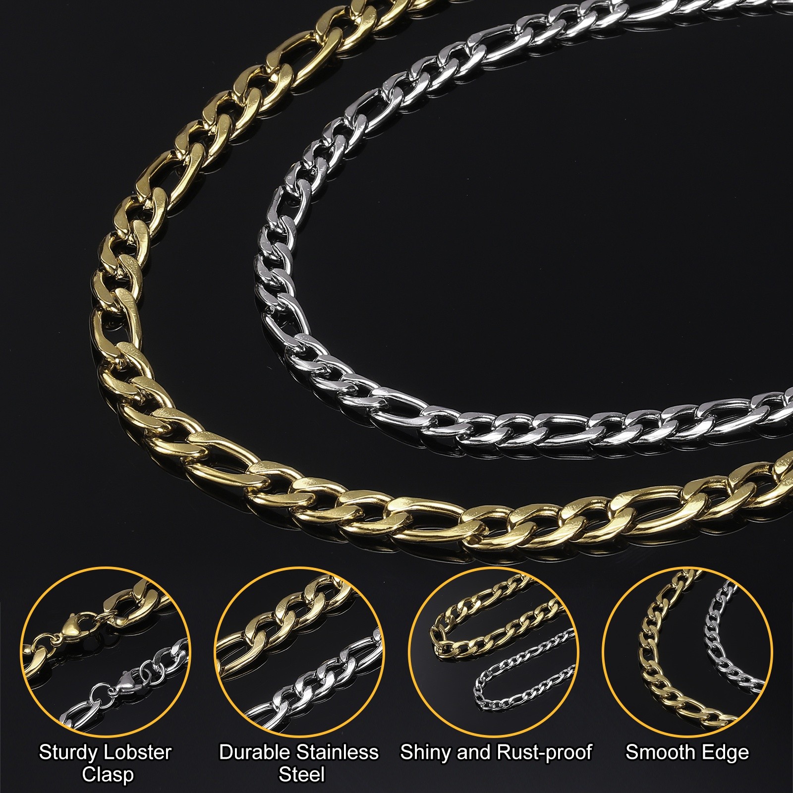 Mens Chains Necklaces 9mm 30 Inch Long Stainless Steel Chain Necklace, Silver