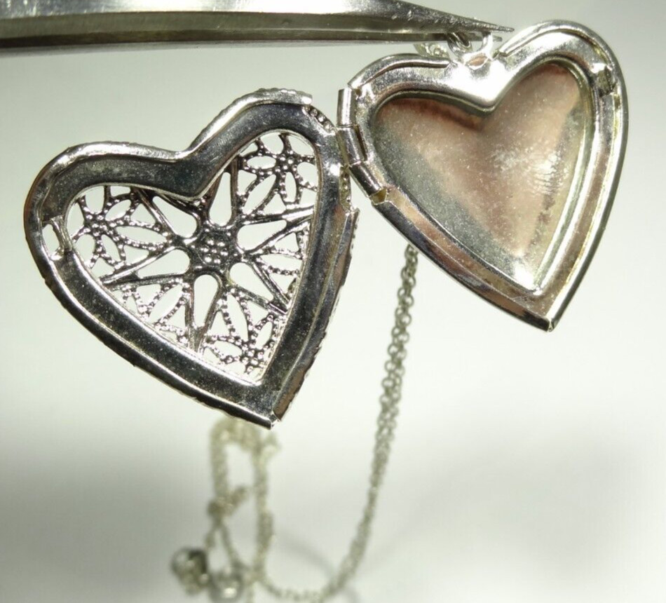17.5″ INCH CHAIN & HEART LOVE LOCKET 2 PHOTO STERLING SILVER 925 CHARM PENDANT .
