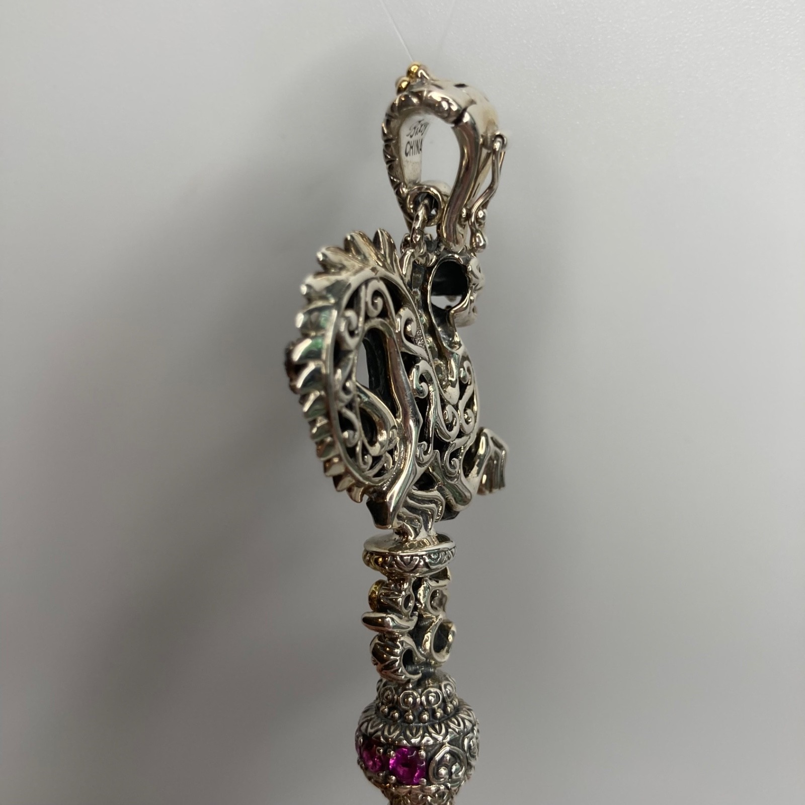 Barbara Bixby Dragon Key Enhancer Pendant Gemstones 18k Gold Sterling 925 in Box