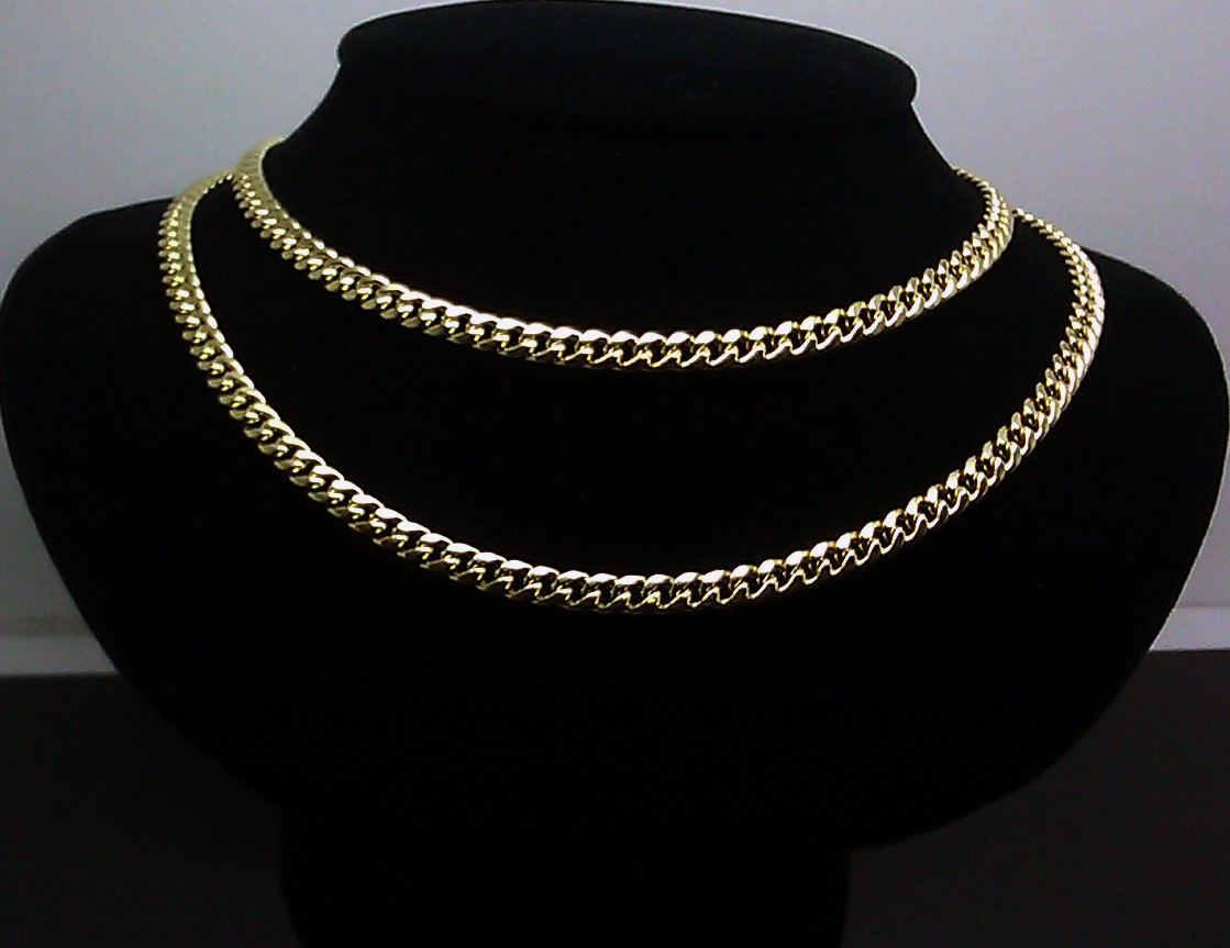 Real 10K Gold Chain Men women Miami Cuban Link Necklace 28″ 5mm lobster STRONG