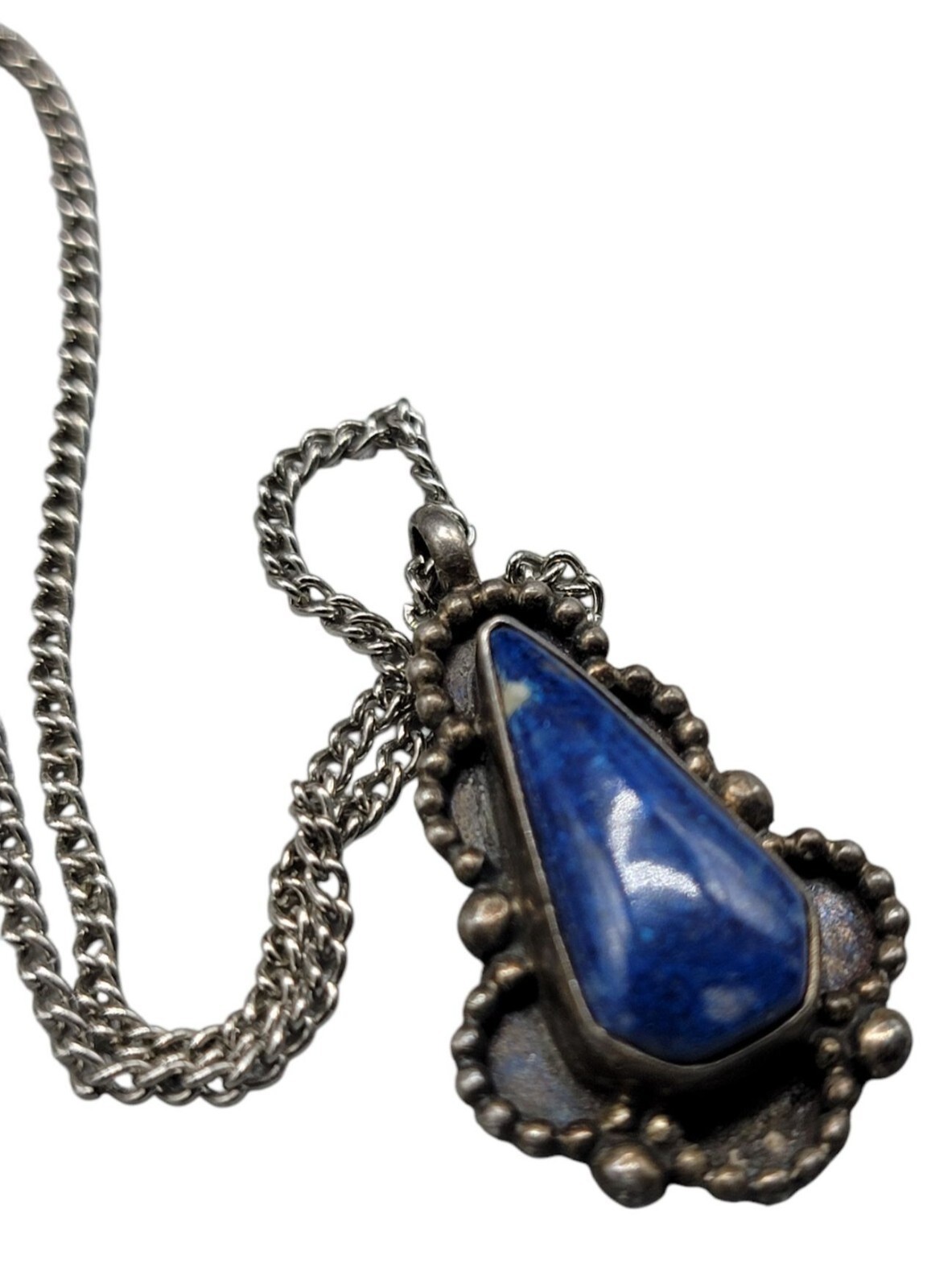 Sterling Silver Teardrop Lapis Lazuli Pendant Necklace 16″ Mixed Metal Chain