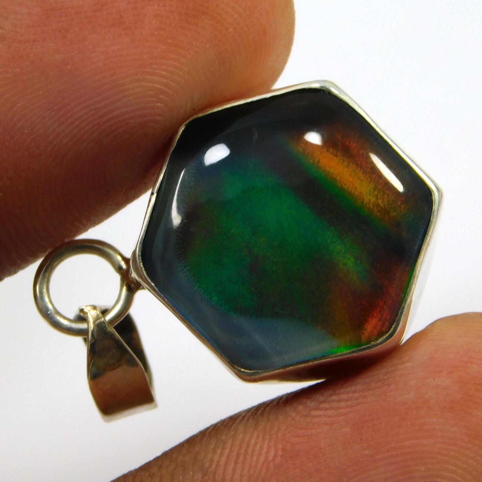 Certified 17.10 Ct Natural Aurora Opal Hexagon 925 Silver Pendant Jewelry Gift