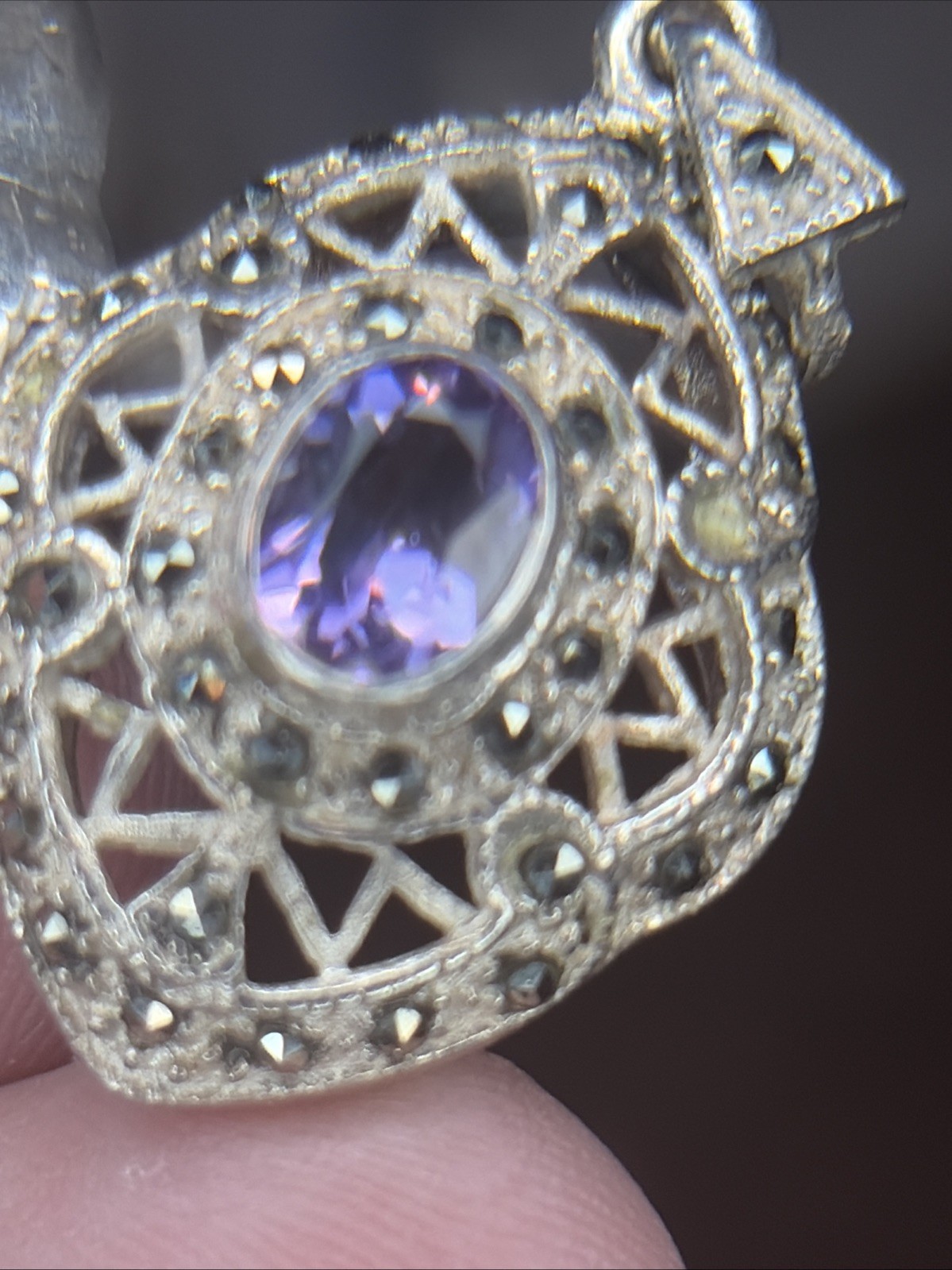 Gorgeous Amethyst Gemstone Vintage Pendant .925 Sterling Silver jewelry