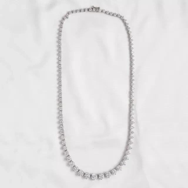 14k White Gold Plated 3MM Round Lab Created Diamond Tennis Women’s Necklace 18″