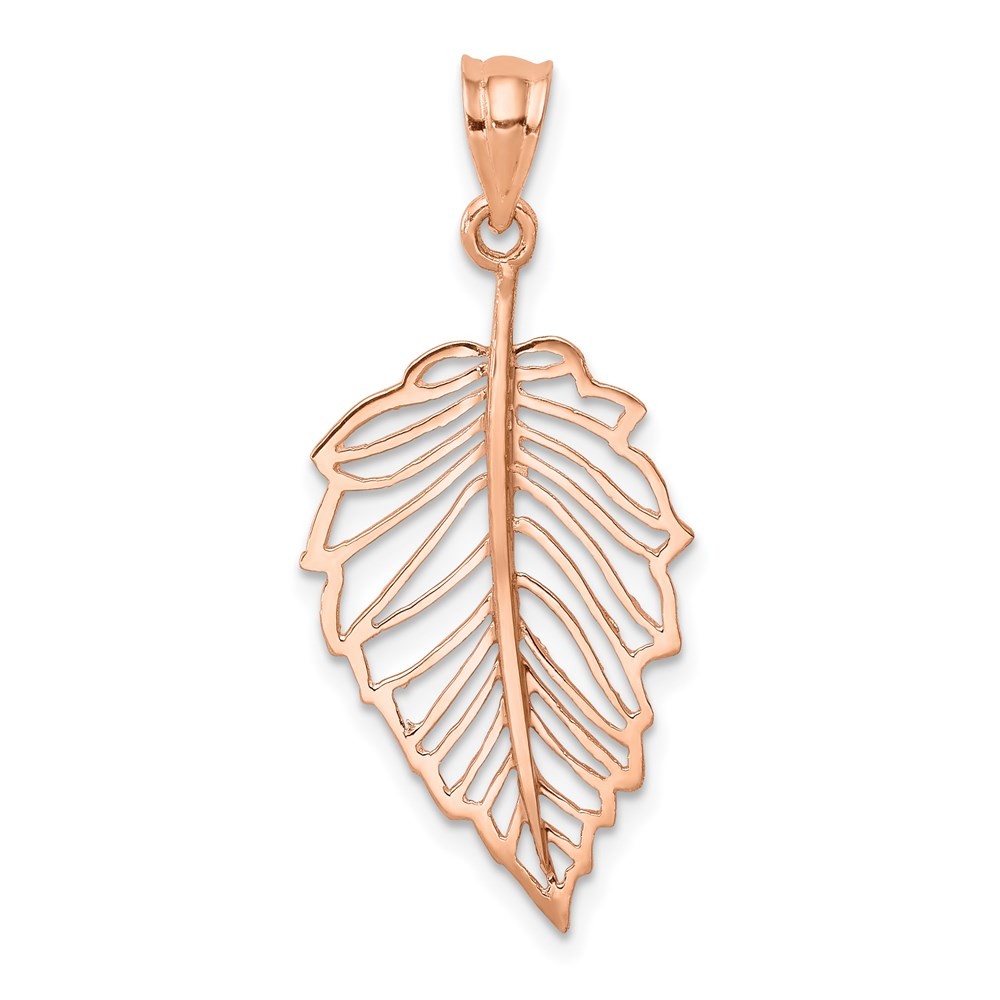 14K Rose Gold Polished Leaf Pendant Perfect Gift for Her