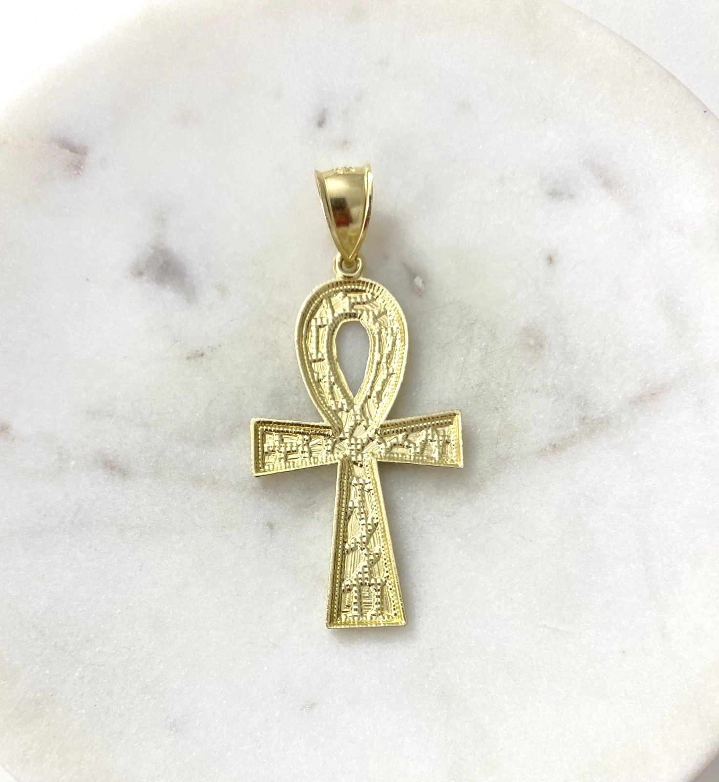 Solid 10K Yellow Gold 2.1″ Ankh Cross Pendant Nugget Egyptian Charm – G87-3