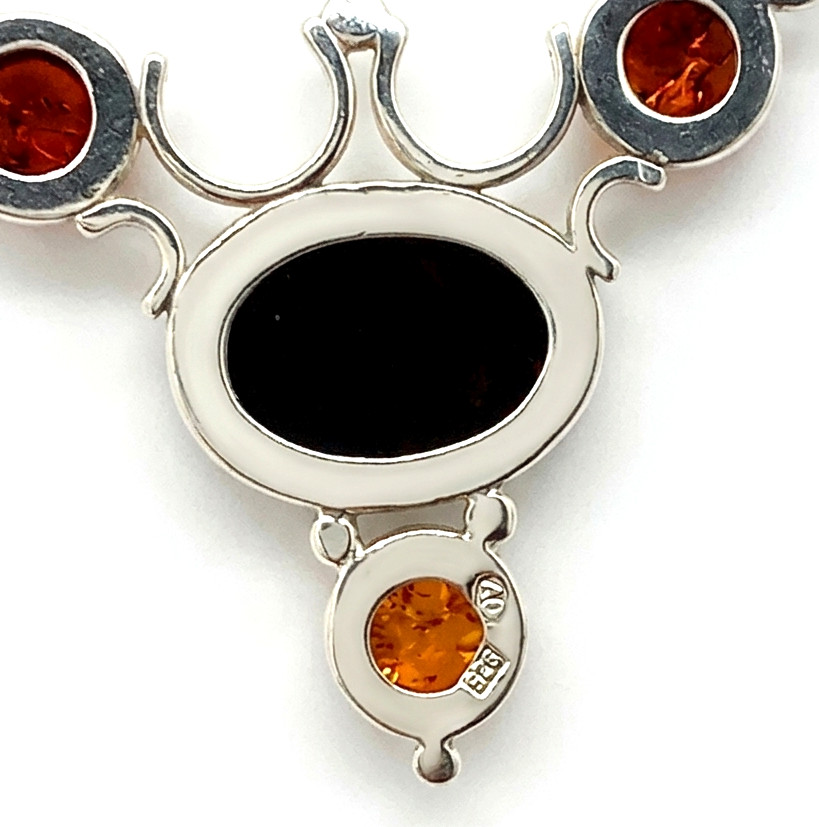 Vintage 925 Sterling Silver Minimalist Baltic Amber Modernist Necklace