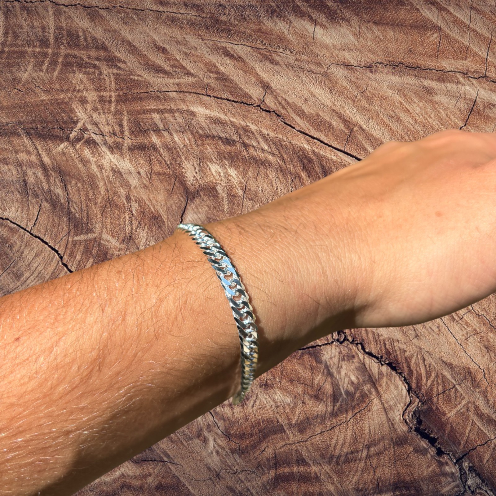 6mm Double Curb Link Bracelet – Real Solid 925 Sterling Silver MADE IN ITALY