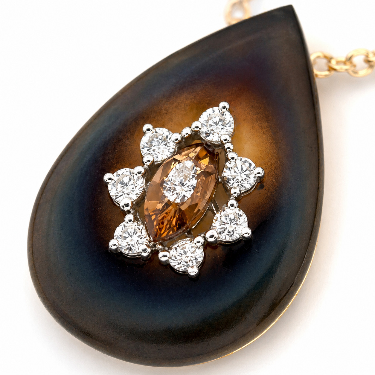 Natural Diamond Lotus Pendant Necklace 14K Yellow Gold, Floral Diamond Necklace