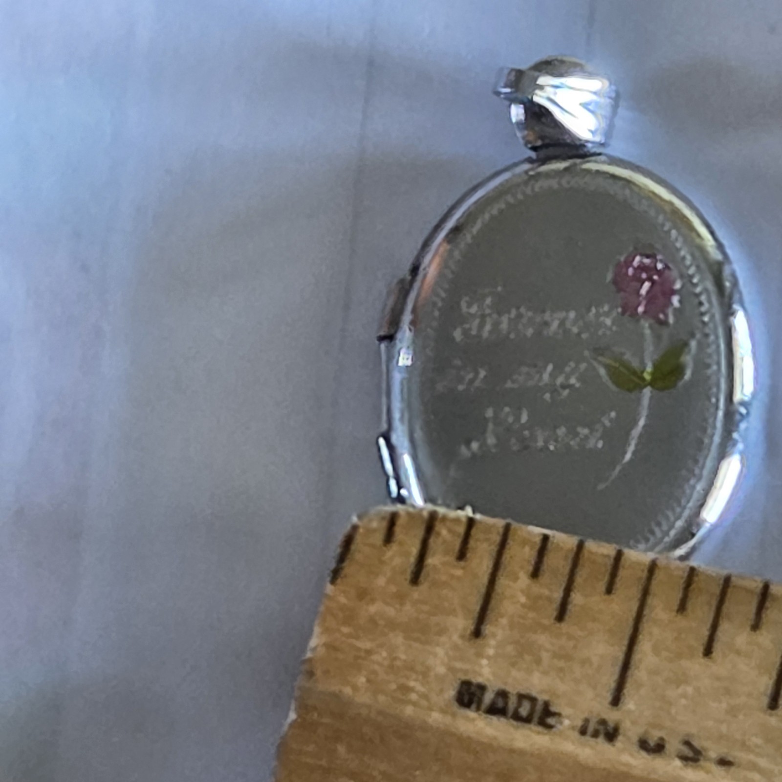 Sterling Silver Forever in my Heart Pink Rose Photo Locket Pendant Rememberance
