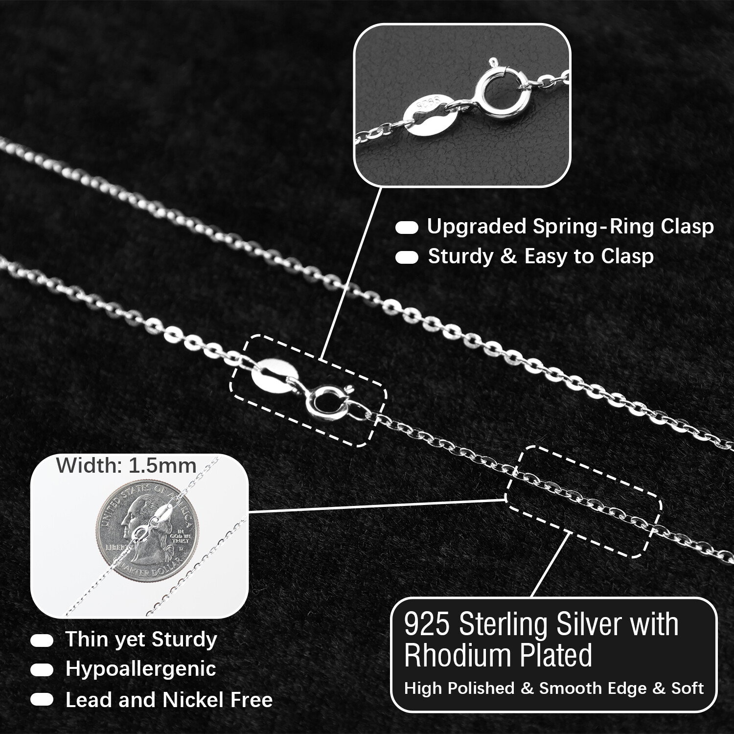925 Sterling Silver Necklace Men Women Real Heavy Chain Valentine’s Day Gift USA