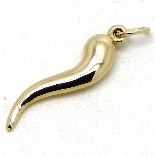 14k Yellow Gold Italian Horn Cornicello Good Luck Charm Pendant