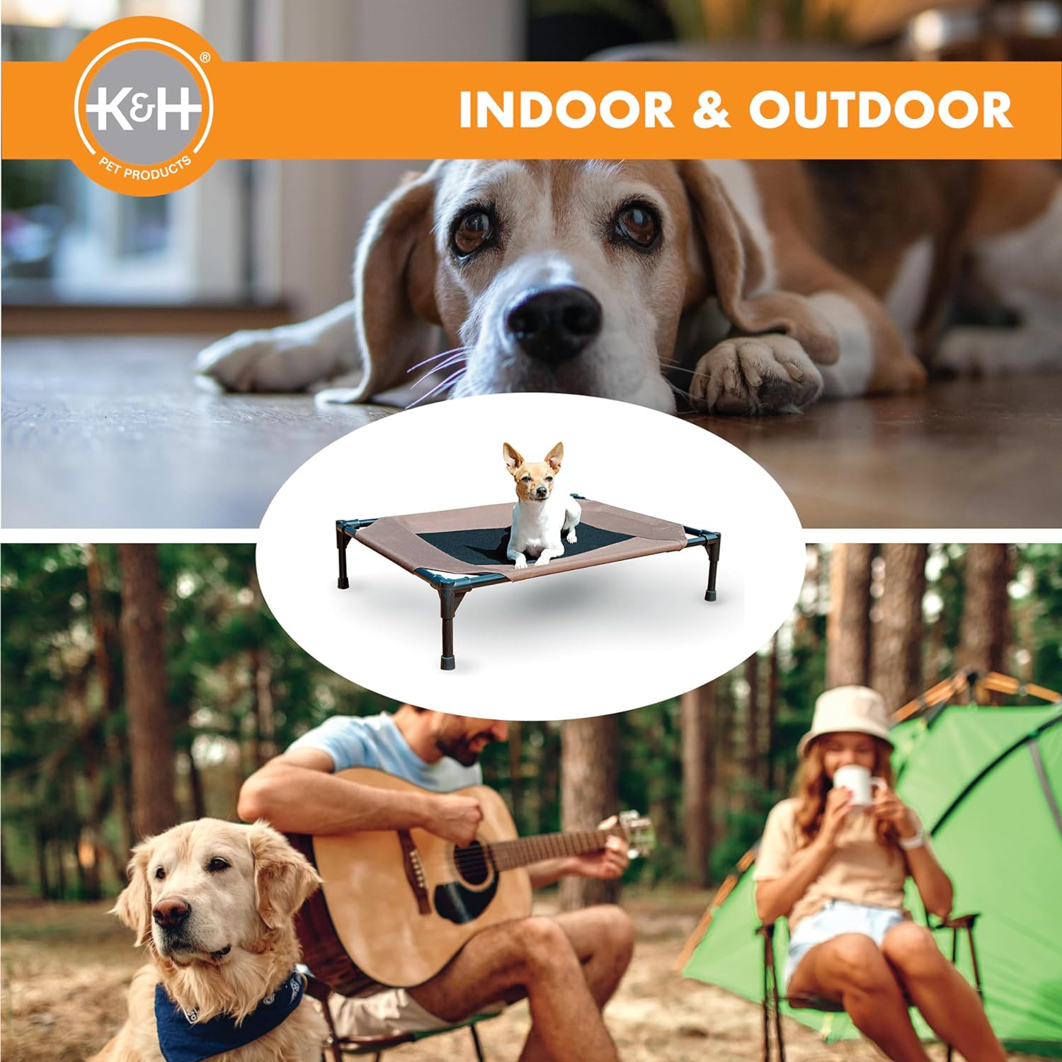Outdoor Elevated Dog Cot, Breathable Cooling Elevated Cot Hammock Pet Bed for La
