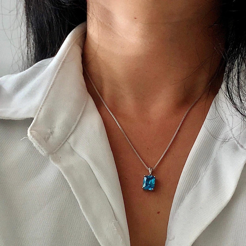 Elegant Mens Blue Topaz Pendant 925 Sterling Silver Ring Jewelry Pendant