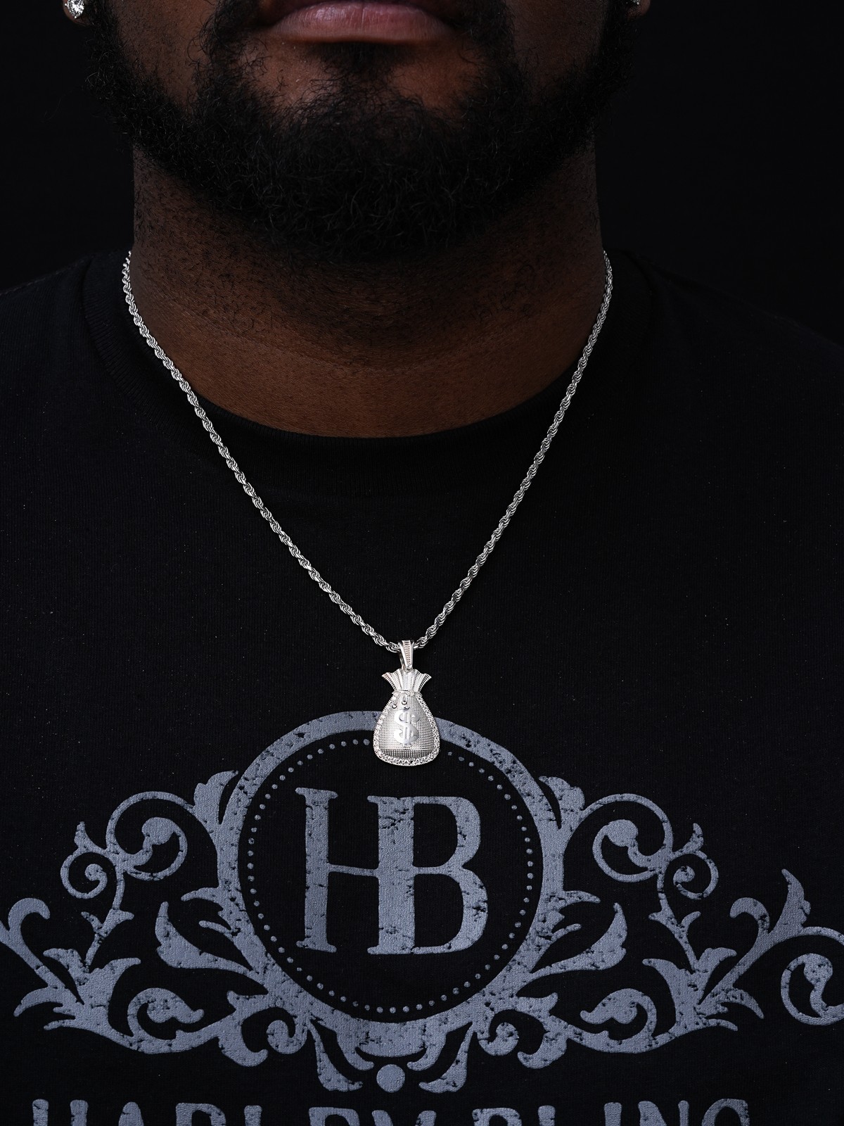 Real 925 Silver / 14k Gold Plated Money Bag Dollar Sign Pendant Necklace Iced CZ